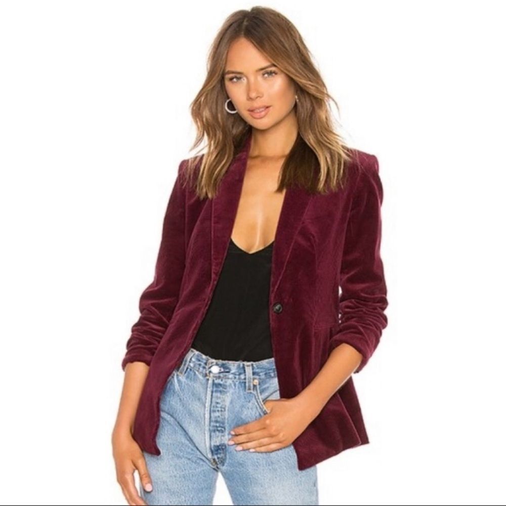 THEORY Women's Corduroy‎ Power Jacket Mulberry Red Blazer size 0